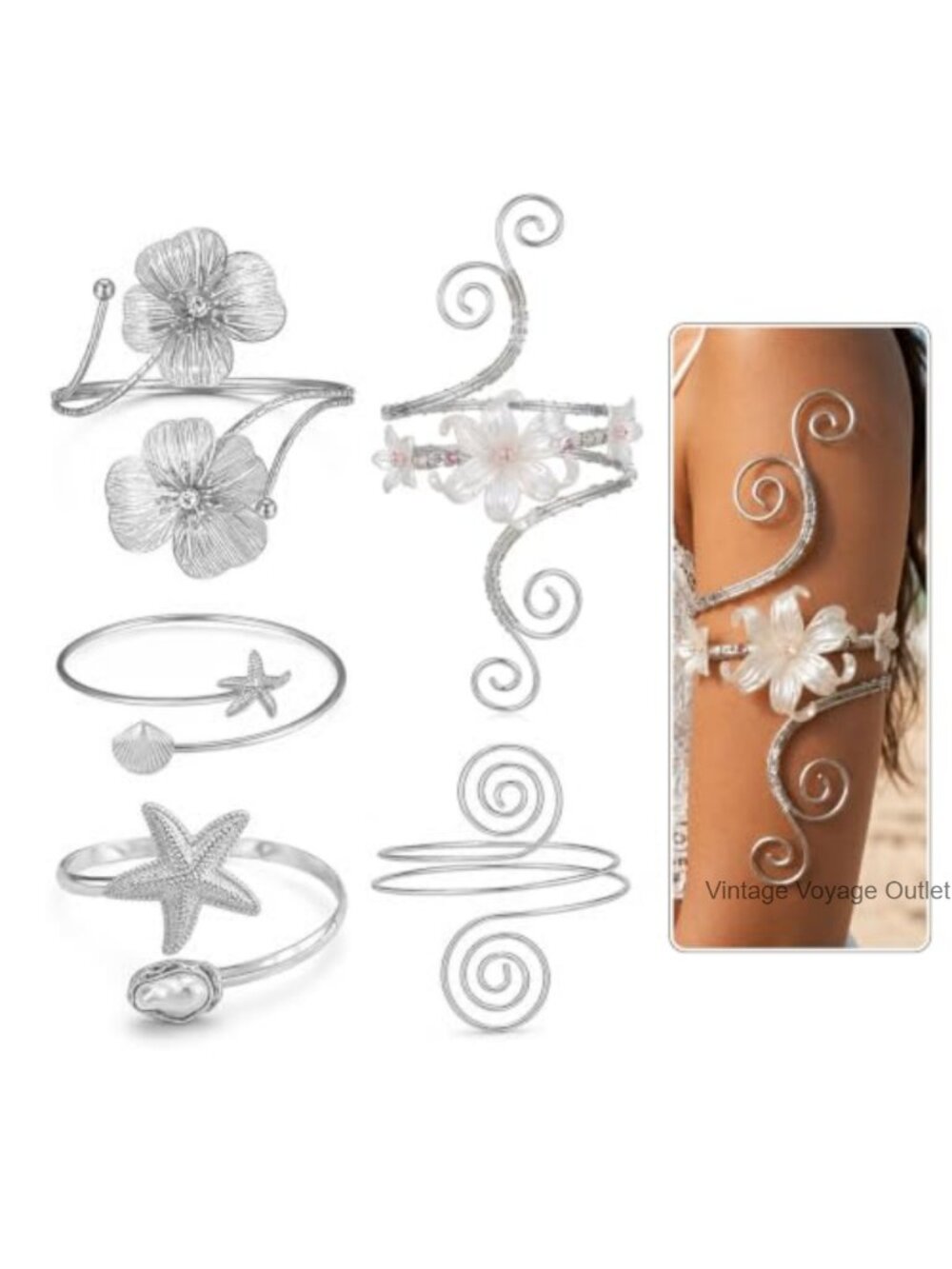 5PC Adjustable Arm Cuff Set Boho Upper Arm Bracelets Women